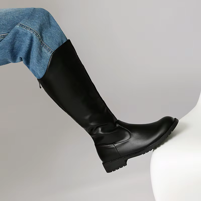Bottes pour hommes à fermeture éclair, bottes longues unisexes à talons carrés, bottes hautes jusqu'