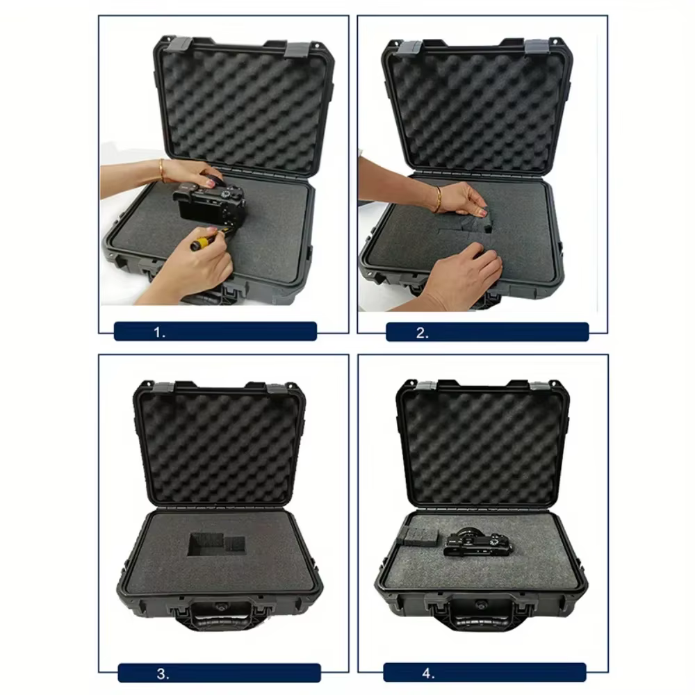 Mallette de transport rigide étanche, mallette à outils avec éponge prédécoupée, boîte de rangement,