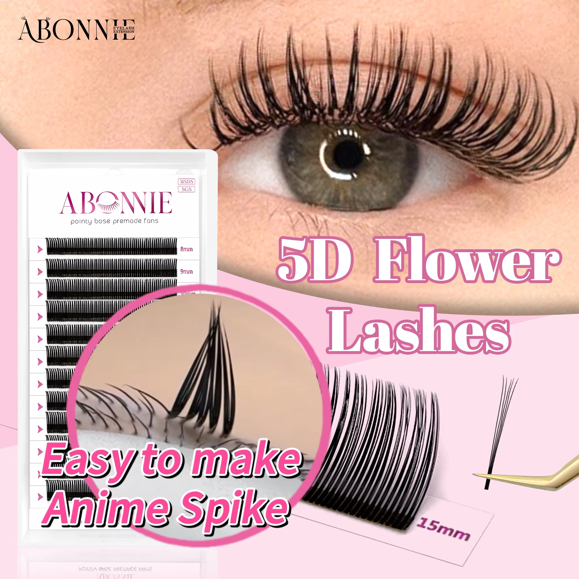 Abonnie Angel Lashes – Extensions de cils individuels pré-faits en forme de fleur 5D, cils effilés p