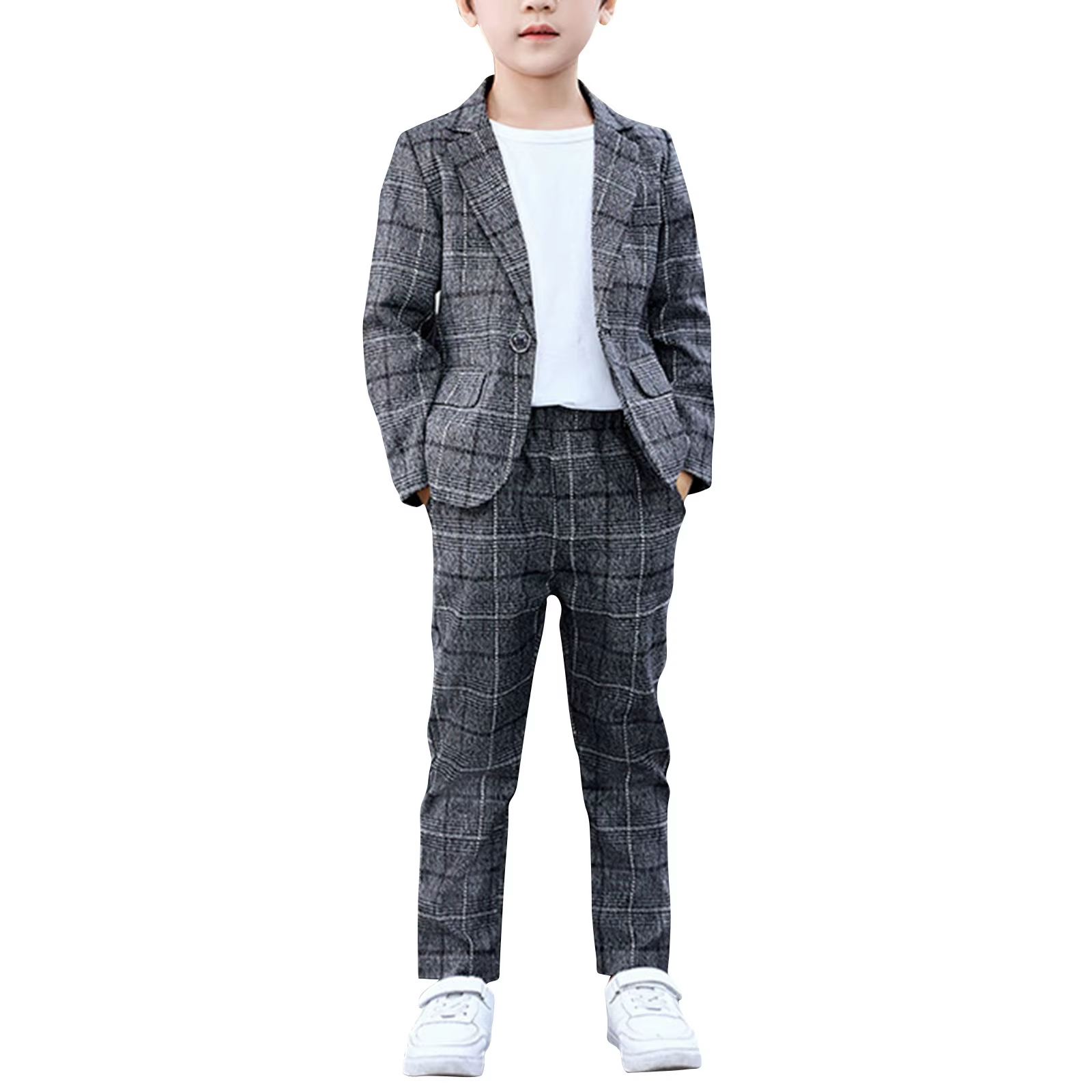 Costumes décontractés à carreaux Slim Fit pour garçons, blazer et pantalon pour enfants, costume de