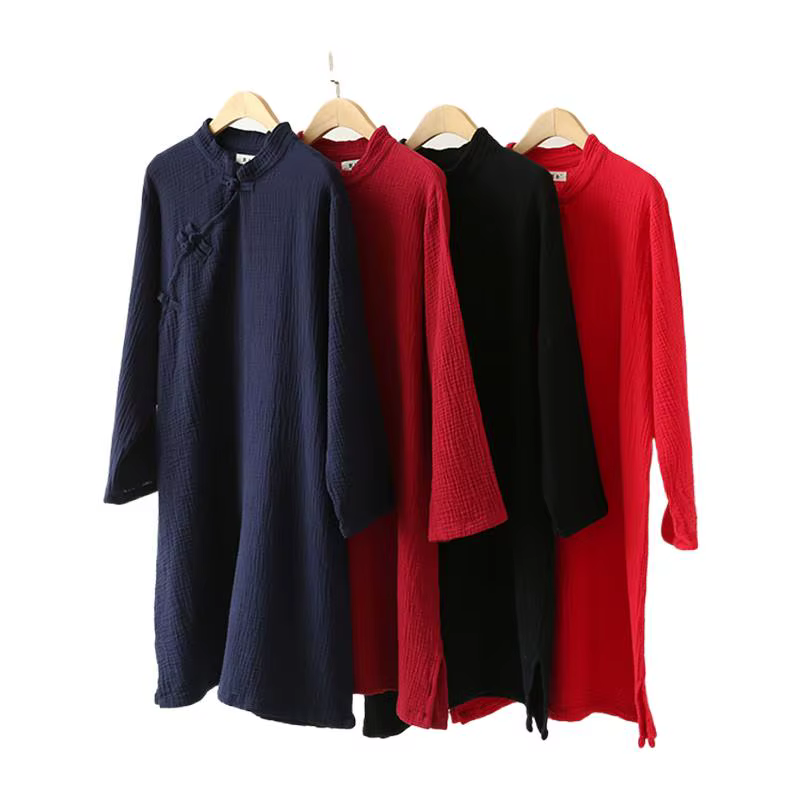 Robe en lin de coton pour femmes, robe vintage à boutons chinois, tenue chic et décontractée, robe é