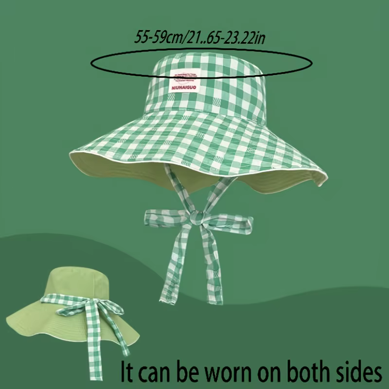 Chapeau de pêcheur à carreaux, pare-soleil de plage, bord de mer, tendance, double face, portable, p