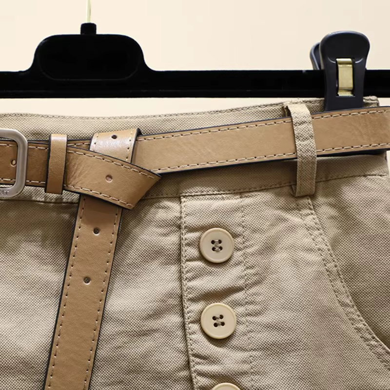 Short Chic pour femmes, ceinture coréenne, boutons solides, fente latérale, ligne a, jupes à la mode