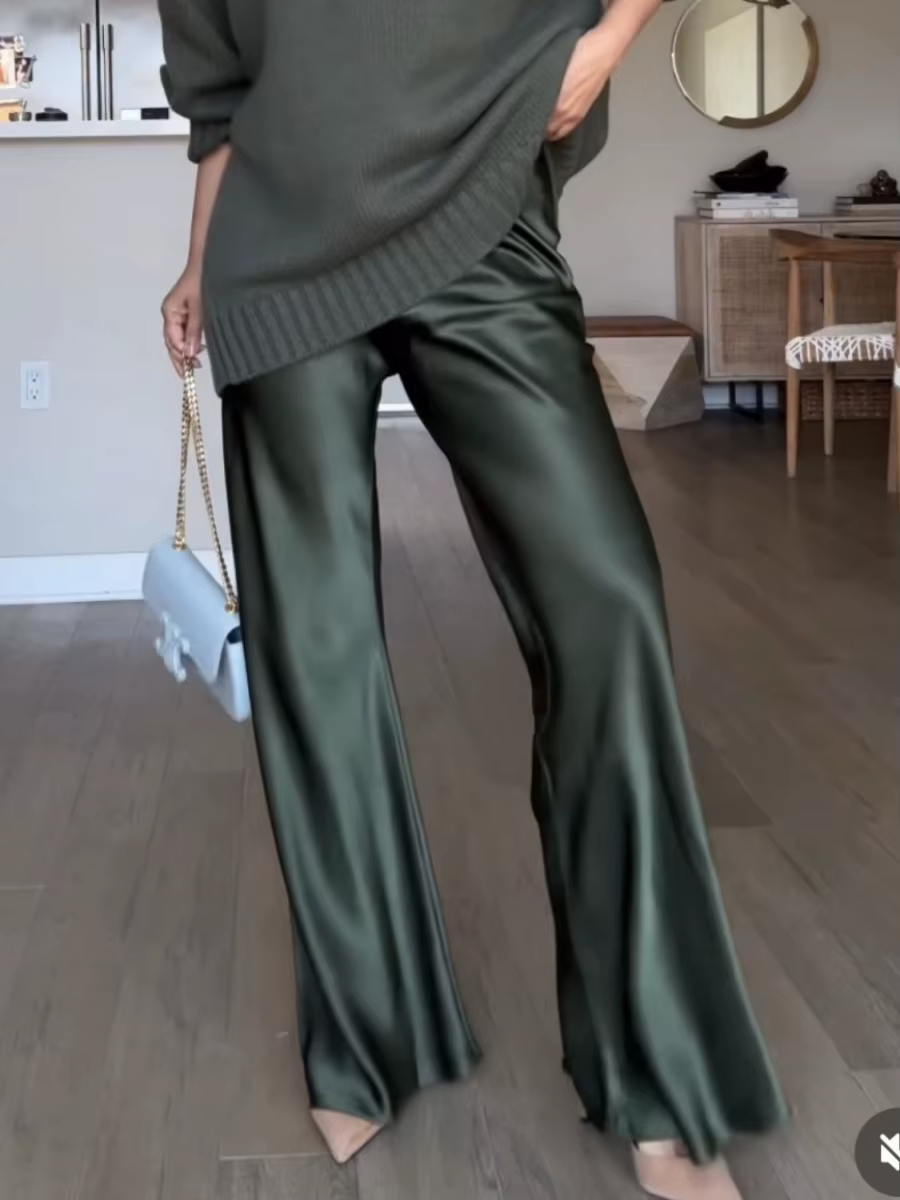 Nouveau pantalon large en satin de soie pour femme, taille basse, style baggy Y2K, pour les fêtes, l