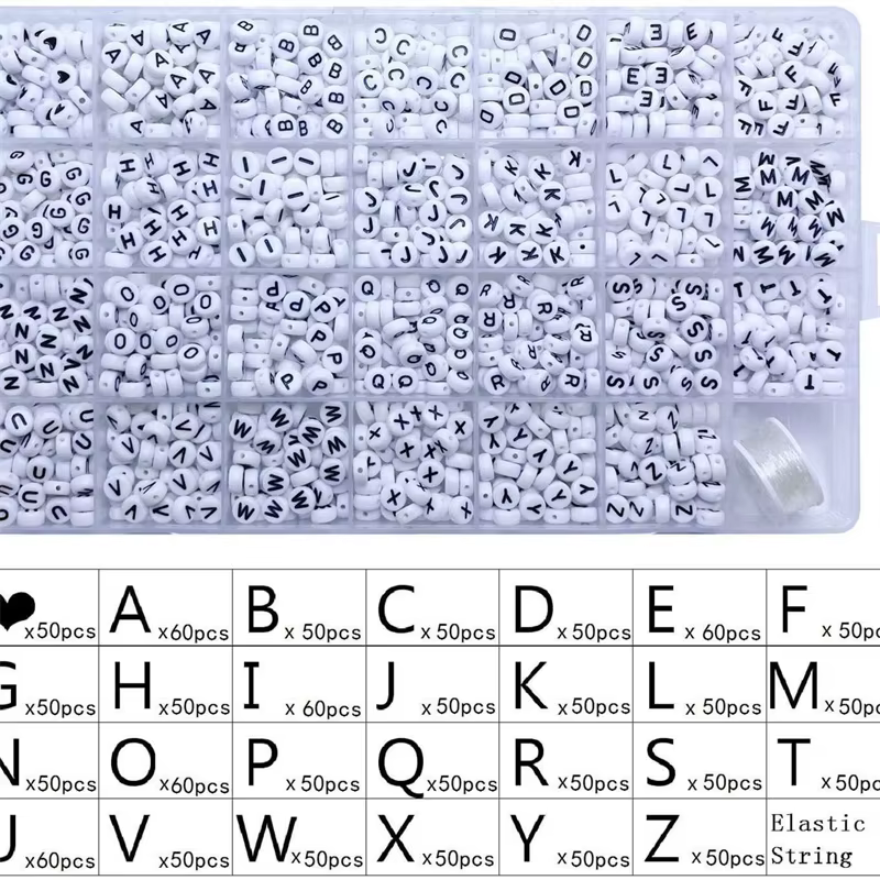 Ensemble de perles en acrylique avec lettres de l'alphabet anglais, kits avec cordons commandés pour