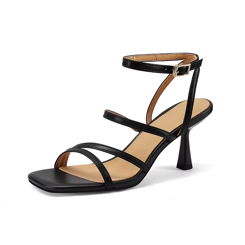 Sandales d'été à lanières de cheville pour femmes, chaussures de soirée Sexy à talons hauts, noir, j