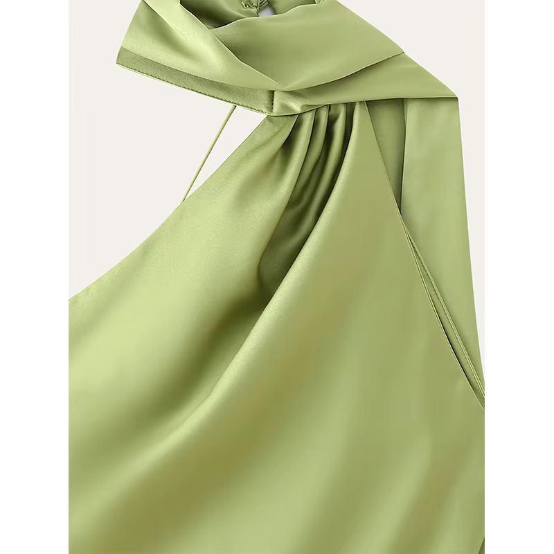 YENKYE High Street-Robe longue en satin vert pour femme, sexy, élégante, licou, femme, mode, dos nu,