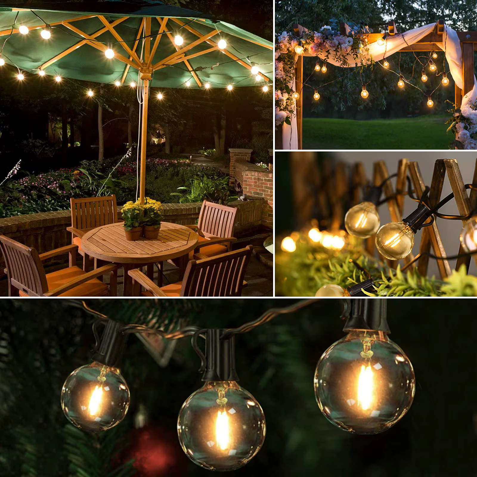 Guirlande lumineuse féerique G40 pour l'extérieur, 25 pieds, 50 pieds, ampoules en verre transparent