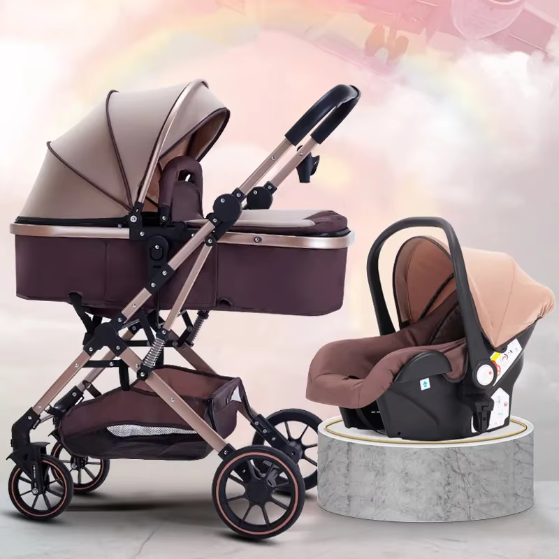 Poussette bébé 3 en 1 à grande vue avec siège auto pliable, dossier réglable, poussette bébé Portabl