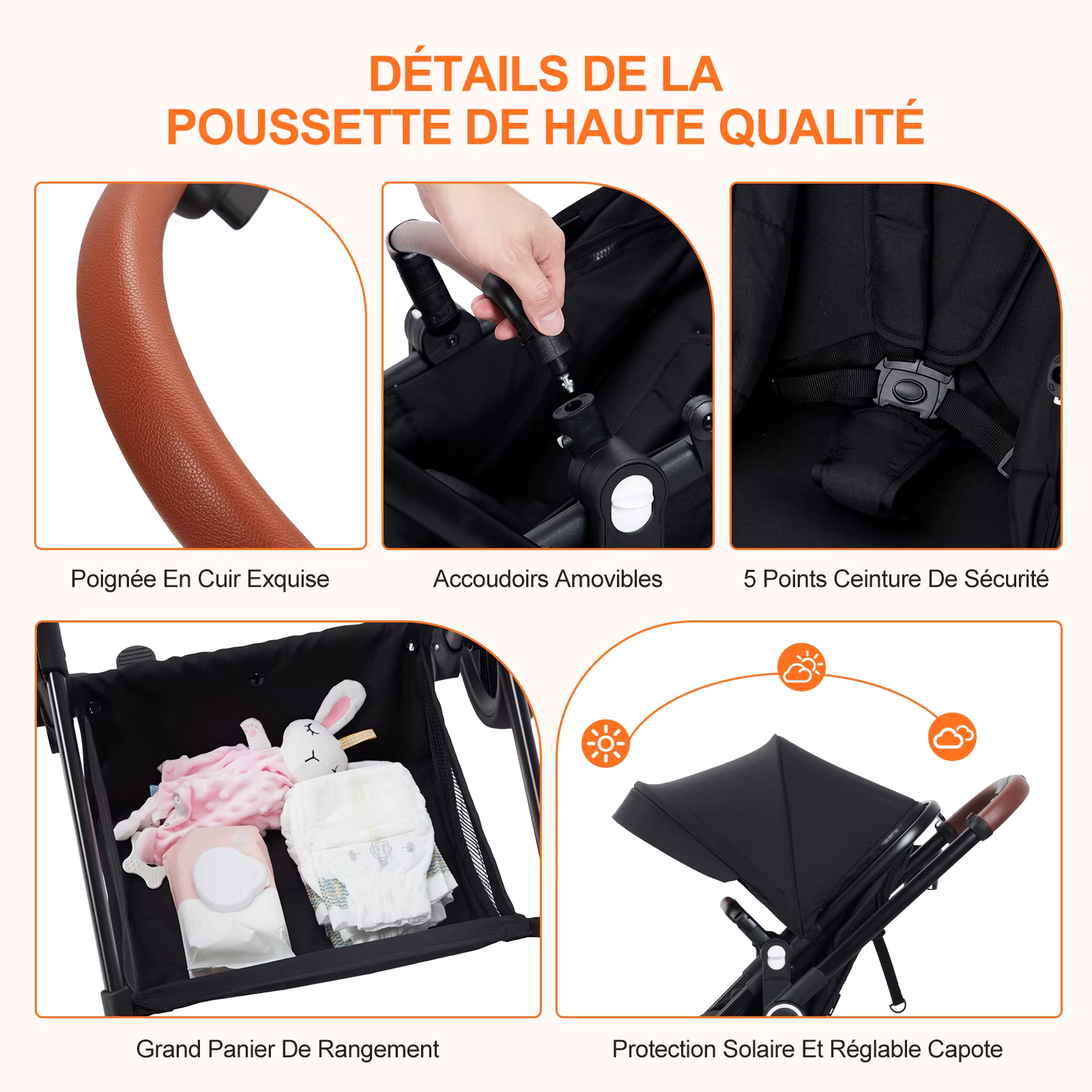 Bumosquito-Poussette 2 en 1 pour enfants de 0 à 36 mois, avec manteaux, jusqu'à 22 noix, pour sport,