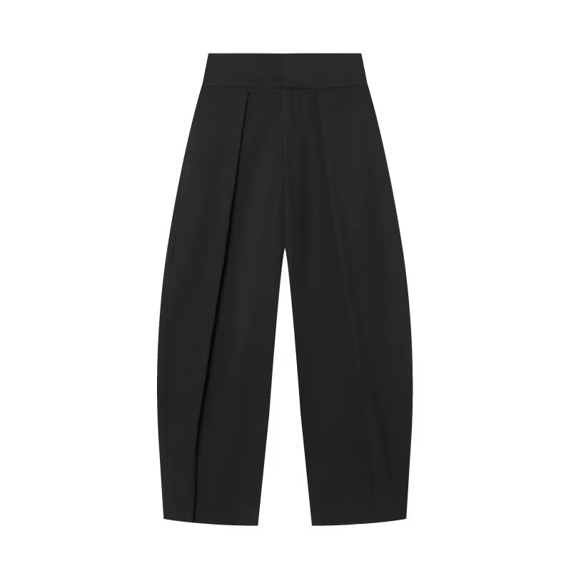 Pantalon large pour femme, style rétro, couleur foncée, plissé, taille haute, décontracté, pour le t