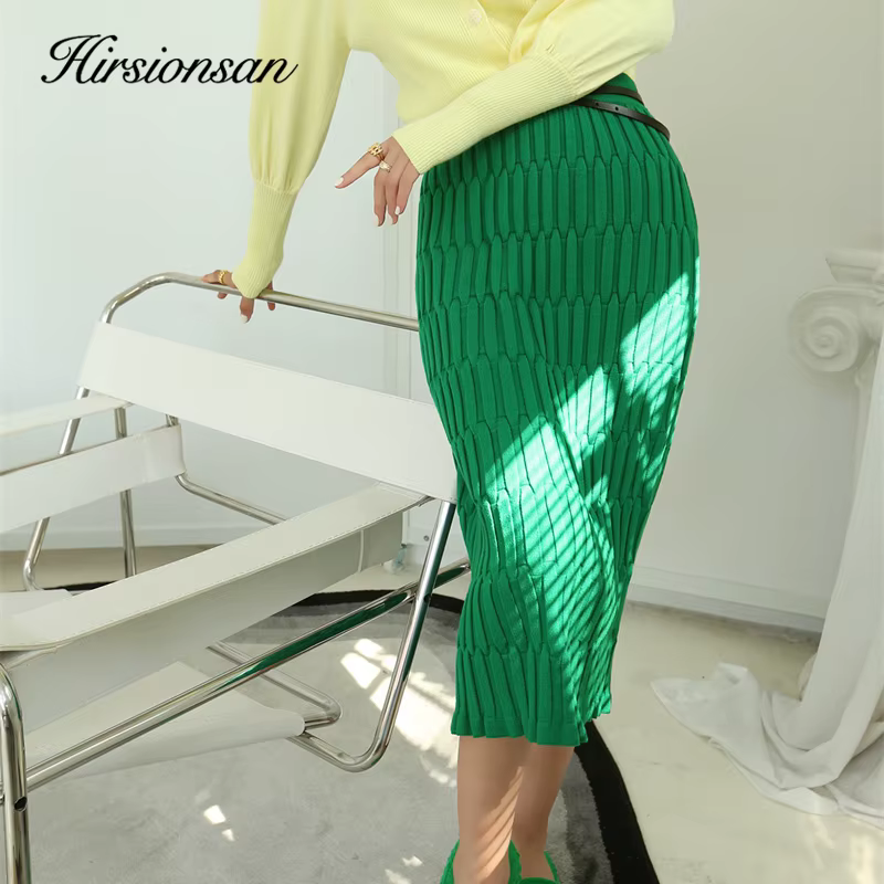 Hirsionsan-Jupe droite élastique solide pour femme, Streetwear vintage, All-Match, Amincissant, Chau