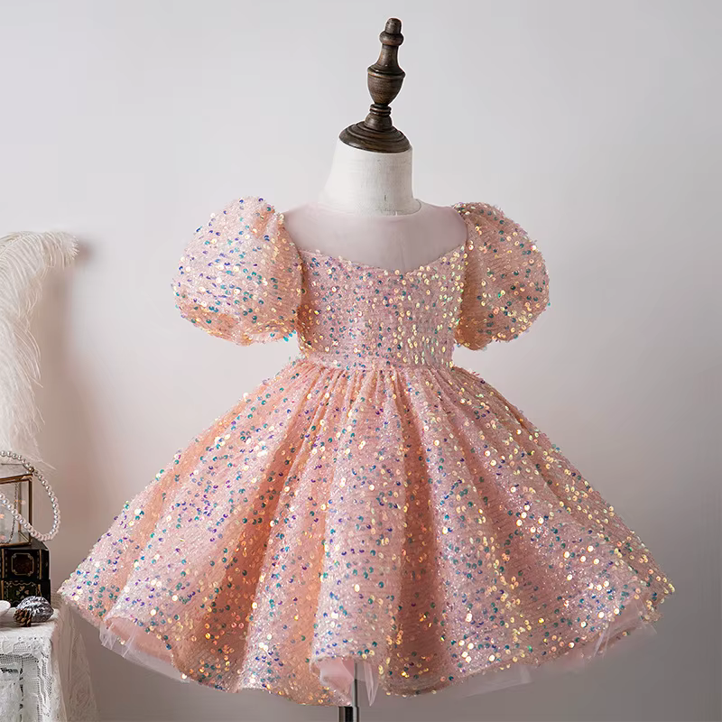 Robe de premier anniversaire pour bébé fille, robe de princesse à manches bouffantes pour filles (âg