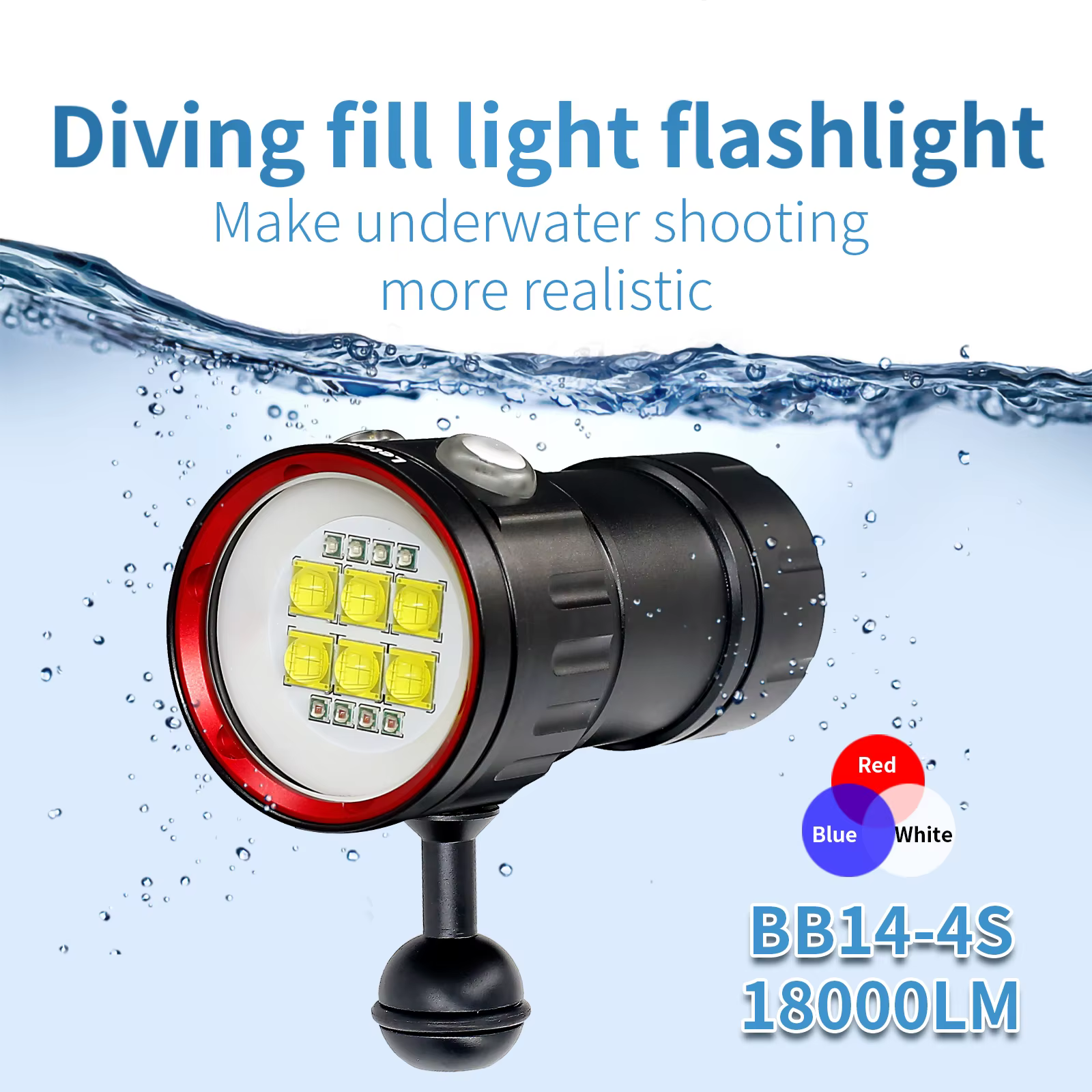 Lampe de plongée professionnelle sous-marine 27 LED, lampe de surbrillance pour photographie, 20000l