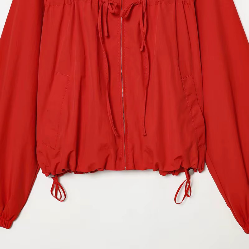 Nlzgmsj 2026 Printemps – Blouson décontracté à capuche rouge pour femme, manteau court zippé à manch