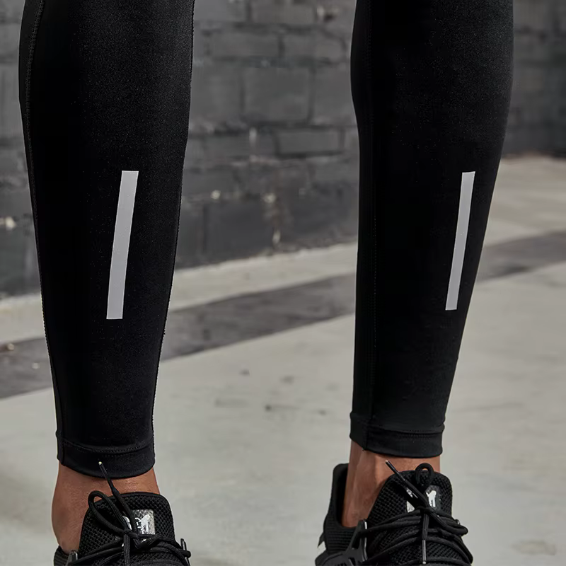 VANSYDICAL pantalons de Compression hommes collants de course avec rayé réfléchissant basket-ball Le
