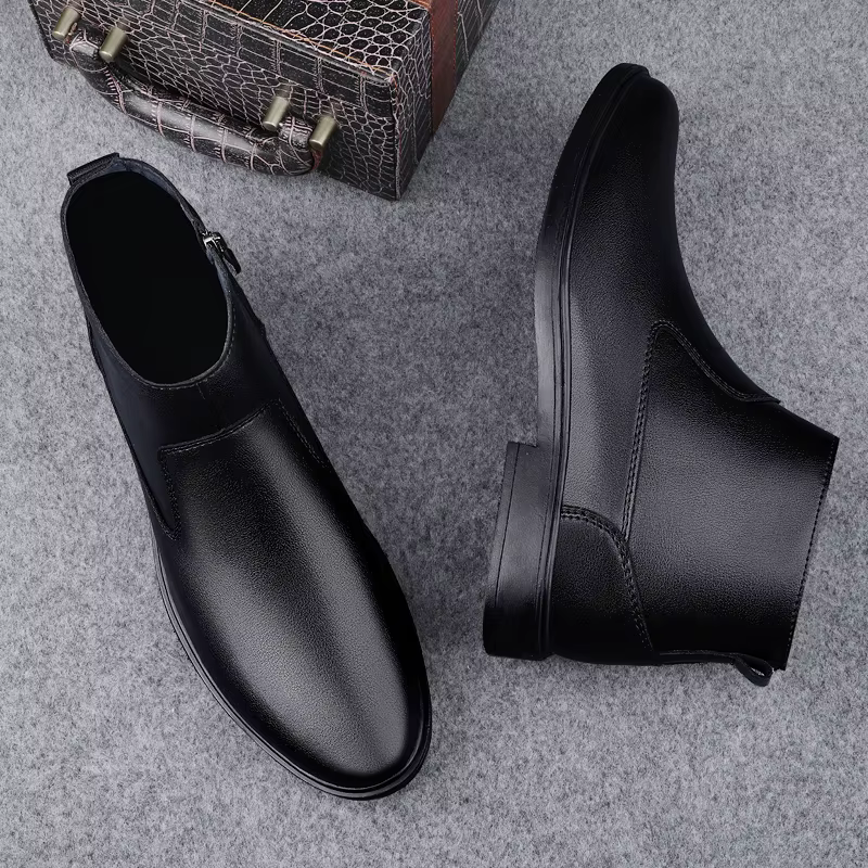 Chaussures en cuir véritable pour hommes, bottes de rinçage en peluche, chaussures d'affaires décont