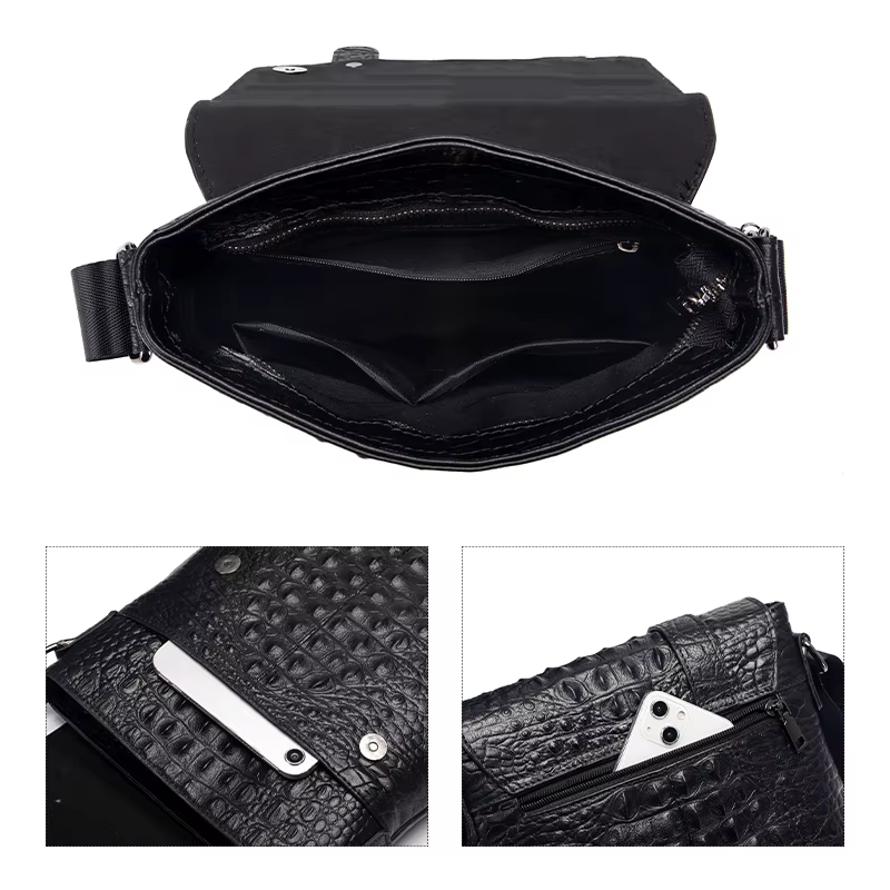 SCHLATUM-Sac à bandoulière en cuir véritable pour homme, motif crocodile, sac de poitrine Messenger,