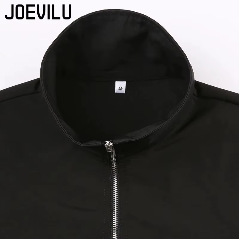 JOEVILU Femmes Cyberpunk Goth Harajuku Récolte Hauts Manches Longues Évider Fermeture Éclair T-shirt