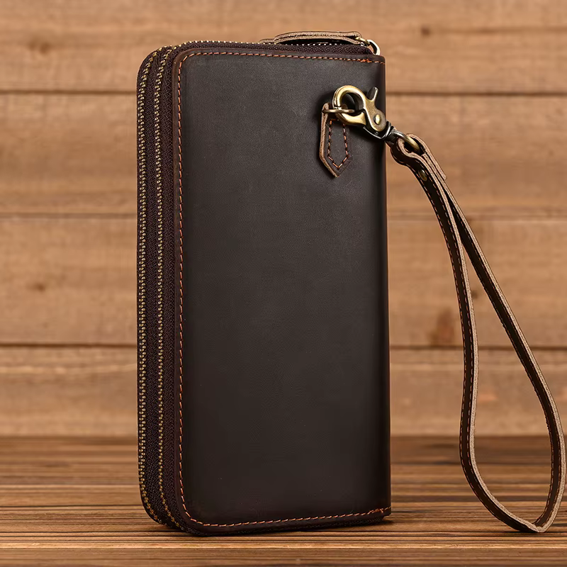 Portefeuille de styliste en cuir véritable pour homme d'affaires, avec Double fermeture éclair, en p