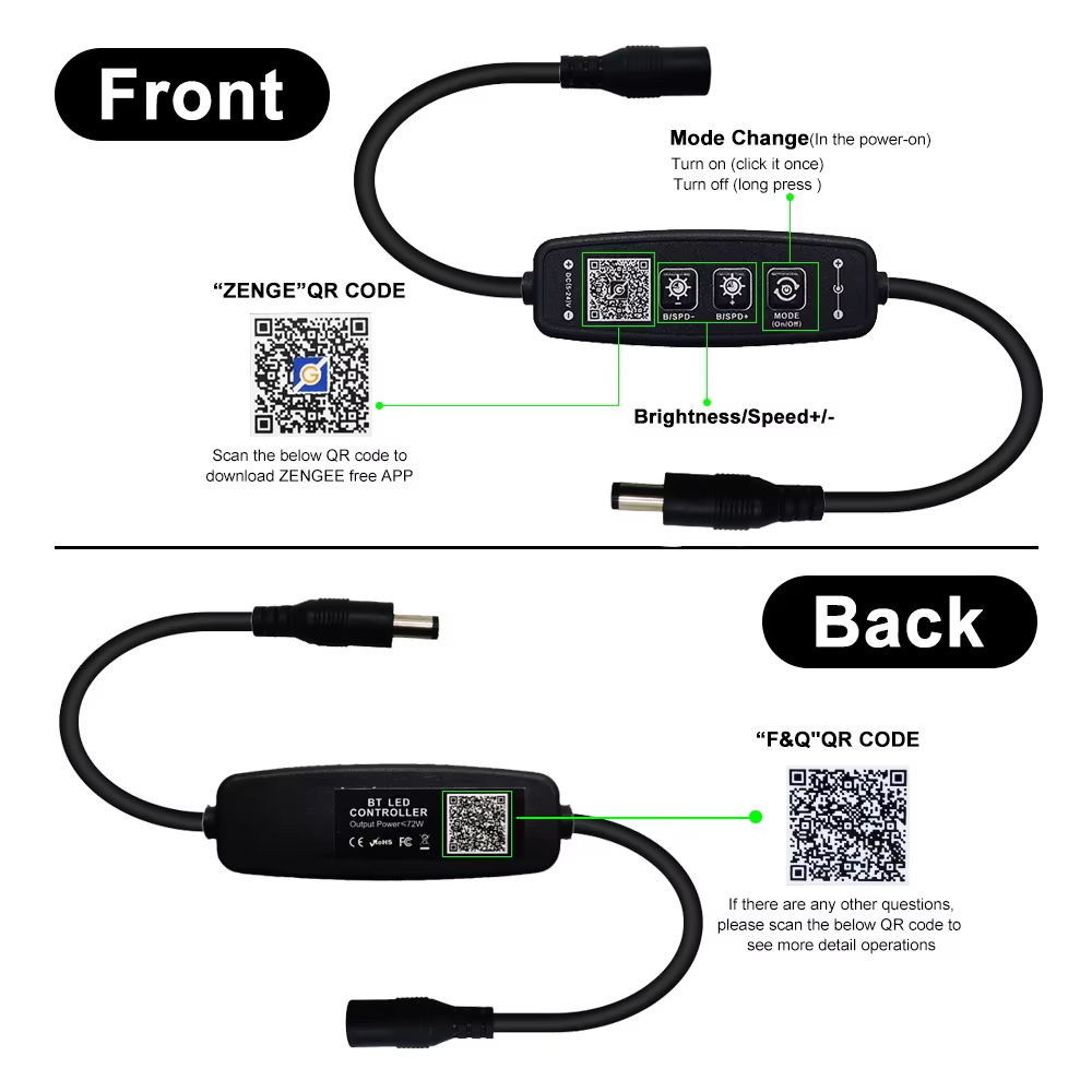 Mini contrôleur de Led sans fil, bouton variable, Bluetooth, pour bande lumineuse monochrome 3014 CO