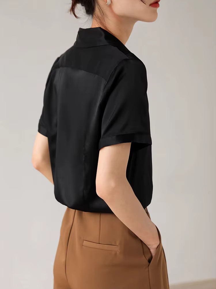 SuyaDream, Chemises unies pour femme, 95% Soie 5% Spandex, Manches courtes, Blouses blanches chics,