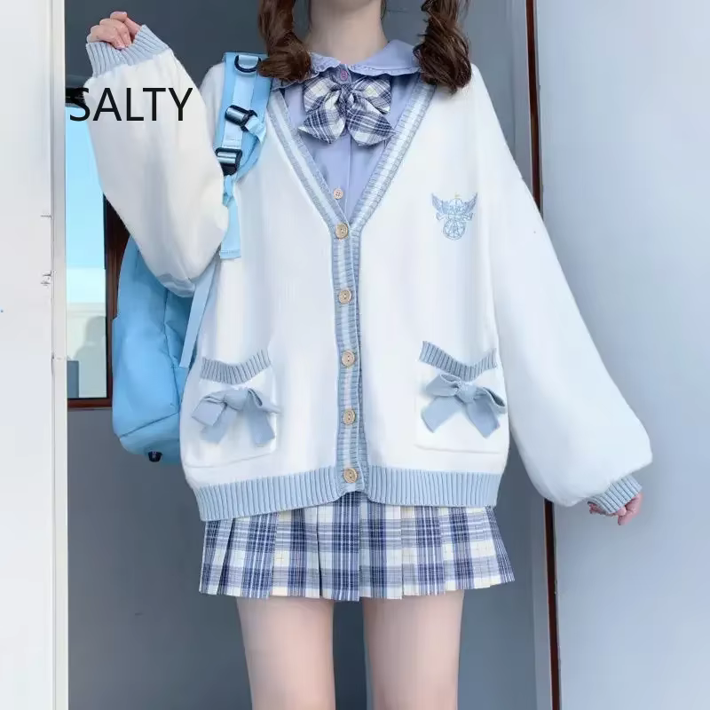 Cardigan surdimensionné brodé de style japonais pour femmes, pull femme, adorable, Harajuku, automne