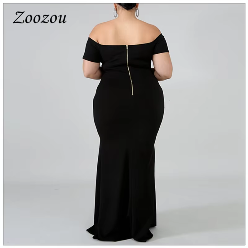Robe de soirée Maxi noire, grande taille 4XL, élégante, épaules dénudées, manches courtes, longue, é