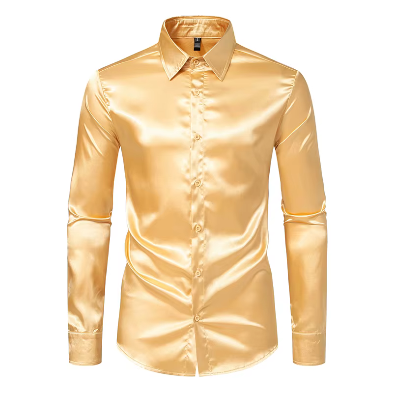 Chemises de luxe en Satin noir pour hommes, chemise de smoking lisse en soie, couleur unie, pour fêt