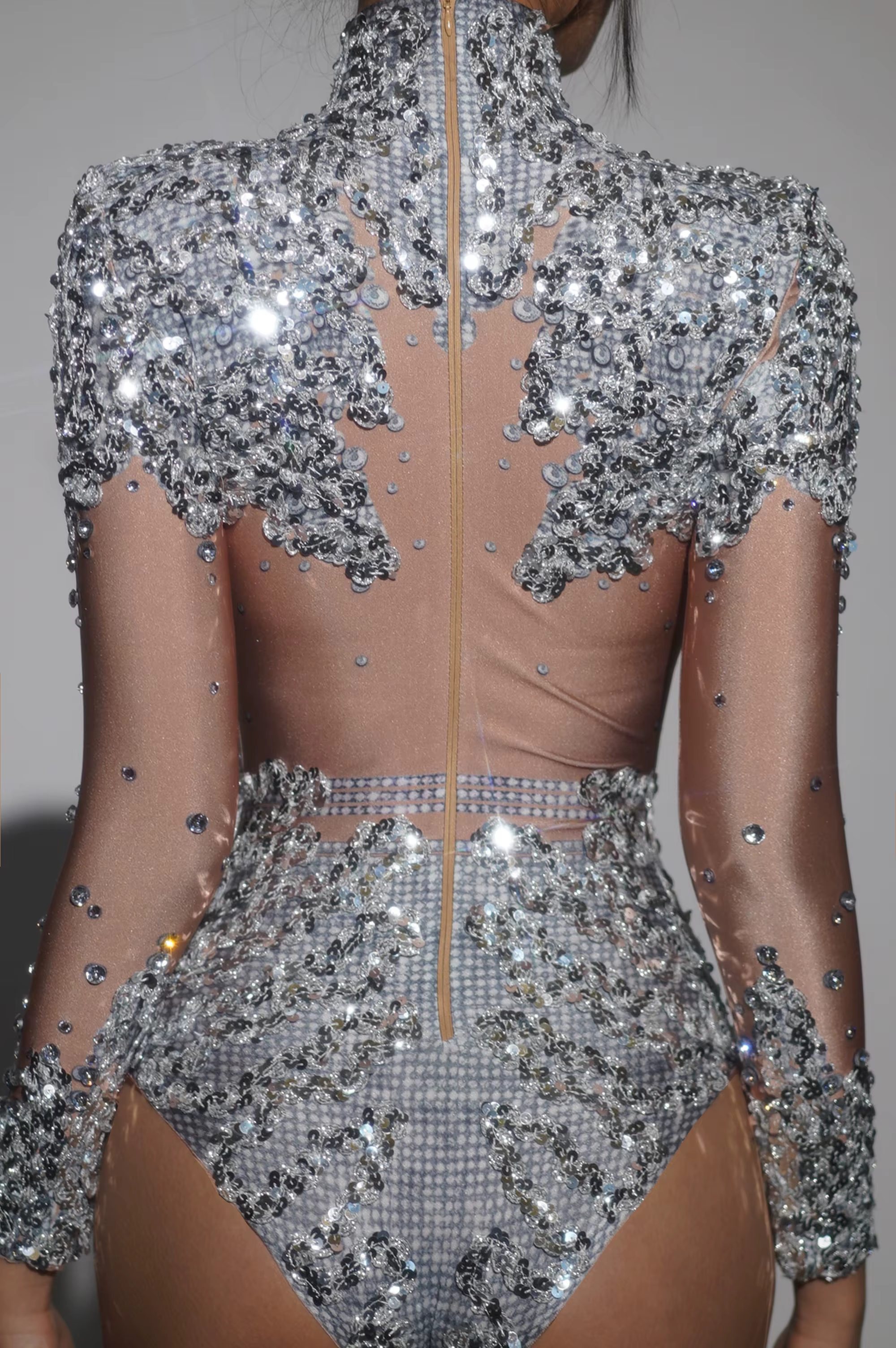 Body extensible à paillettes et strass scintillants pour femmes, Costume de spectacle sur scène pour