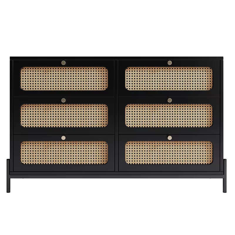 Placard en bois de rotin de cannage moderne, commode 6 MELfur ser, armoire de rangement en bois, buf