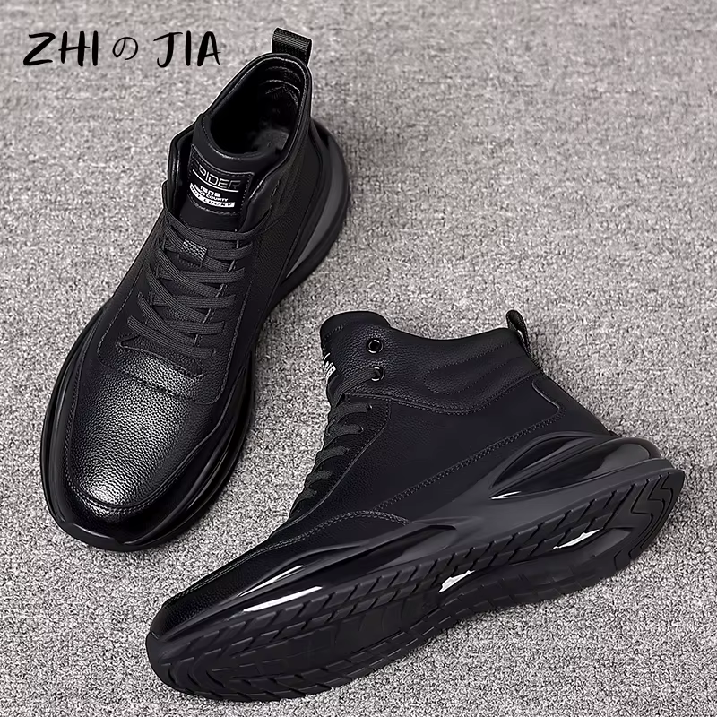 Chaussures décontractées en cuir véritable pour hommes, chaussures à coussin d'air, chaussures noire