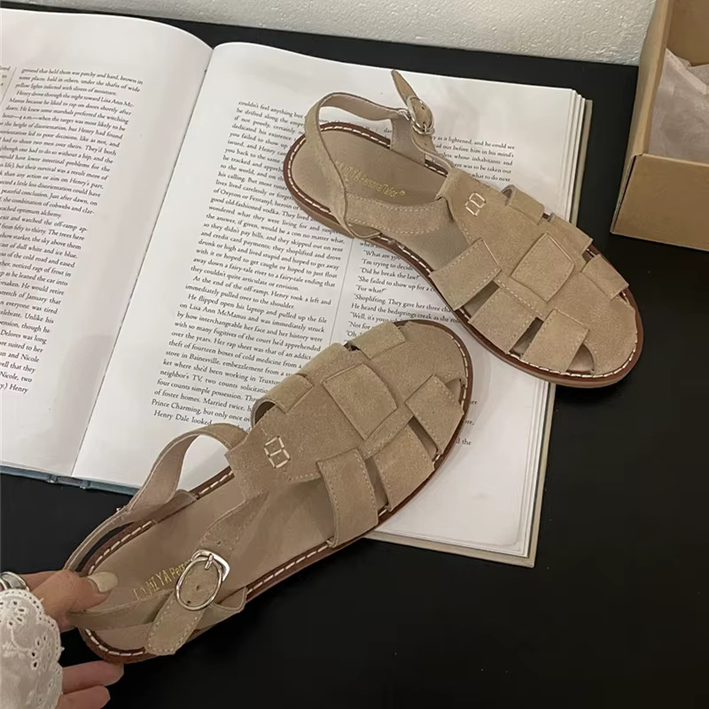 DIMANYU-Sandales romaines plates rétro en cuir véritable pour femmes, chaussures jos évidées pour da