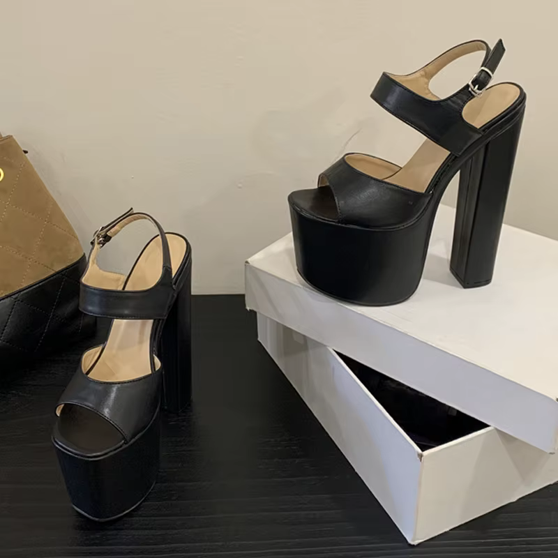 Liyke piste mode boucle sangle femmes Sexy 18CM sandales noir grosse plate-forme talons hauts fête C