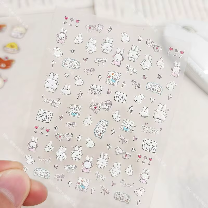Miffy – autocollants pour ongles 3D, mignons, Kawaii, caméra en verre, décoration, impression Anime,