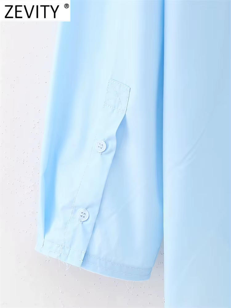 Zevity-Chemisier en Popeline à Manches sulfpour Femme, Broderie de Perles de Diamant, Chemise Décont