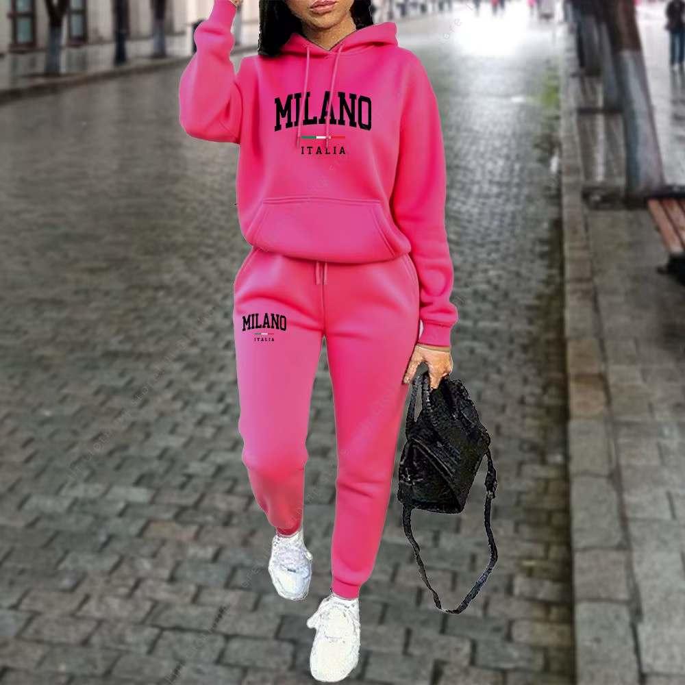 Ensemble 2 pièces pour femmes, sweat à capuche et pantalon, tenue de sport, lettre MILANO imprimée,