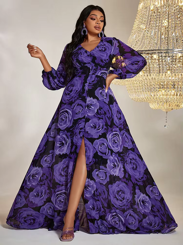 TOLEEN-Robe longue en mousseline de soie pour femme, tenue élégante et décontractée, grande taille, 