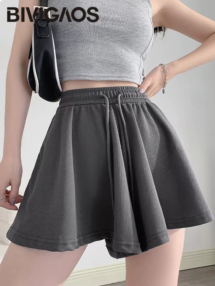 BIVIIncome-Jupe-culotte d'été pour femme, short taille haute, mode décontractée, sport adt, plissé, 