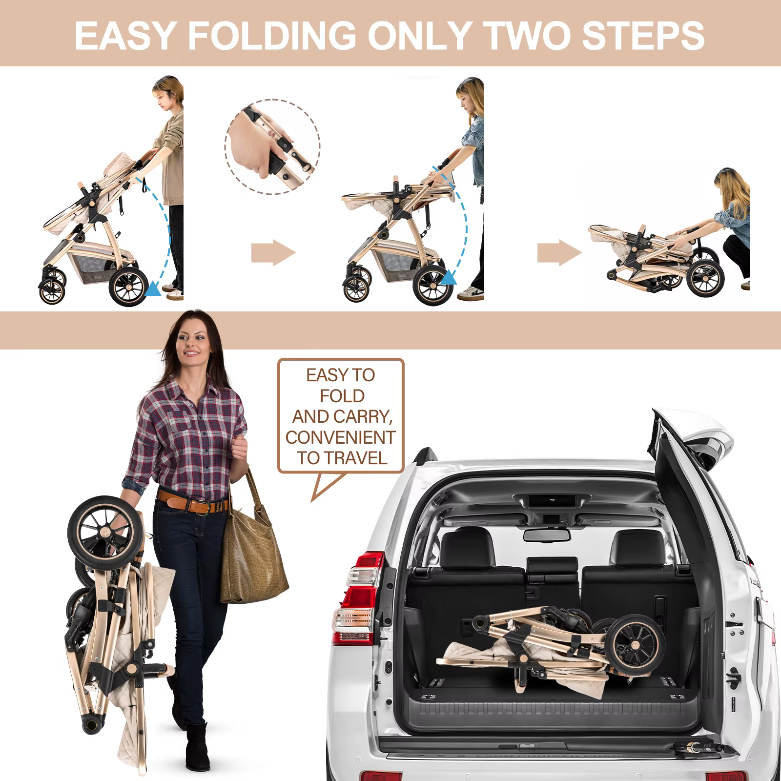 Poussette bébé 3 en 1 Portable voyage landau luxueux landau haut paysage cadre en aluminium poussett