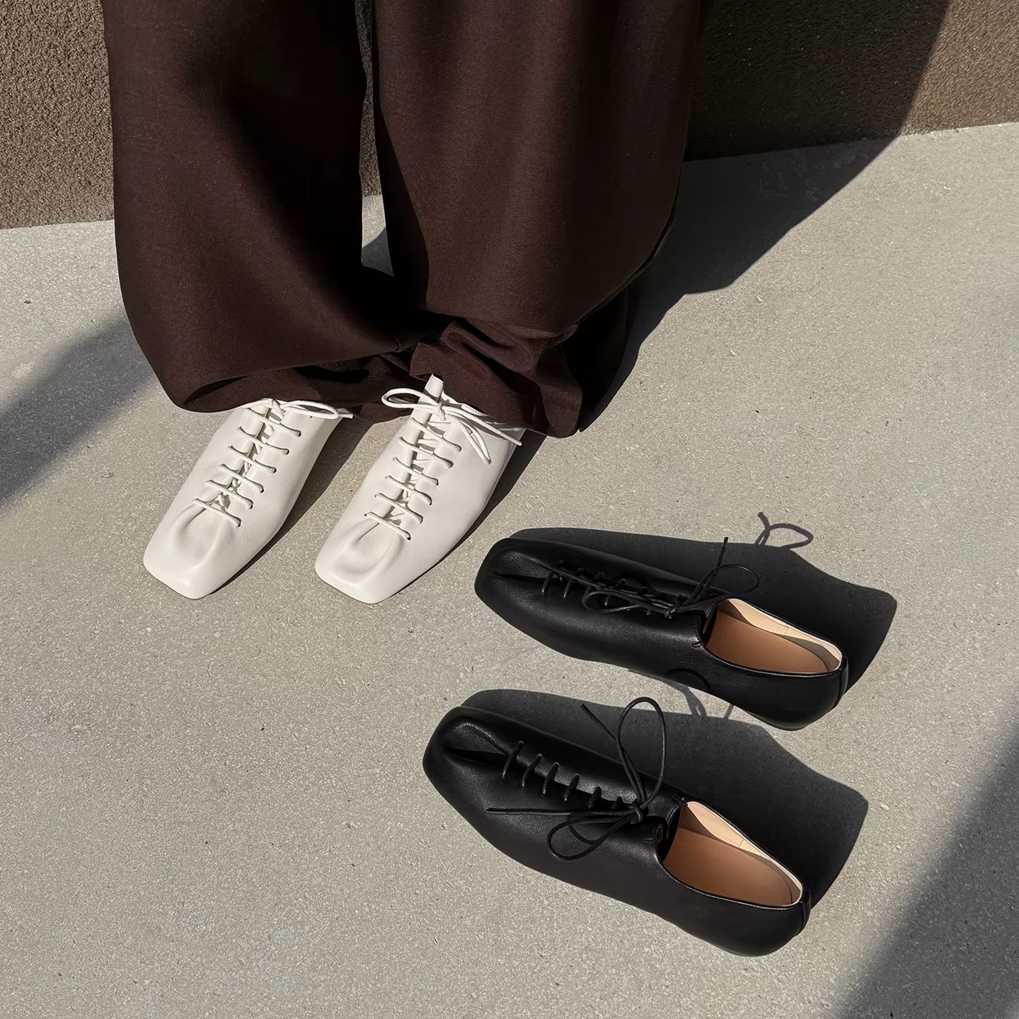 QUTAA 2026 Chaussures plates tendance pour femmes en cuir de vachette, mocassins décontractés à lace