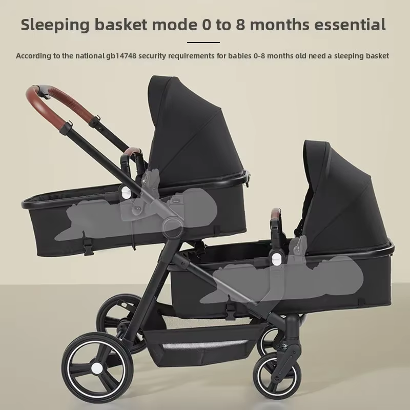 Poussette double neuve avec 2 sièges auto, poussette double multifonctionnelle légère et portable 3 