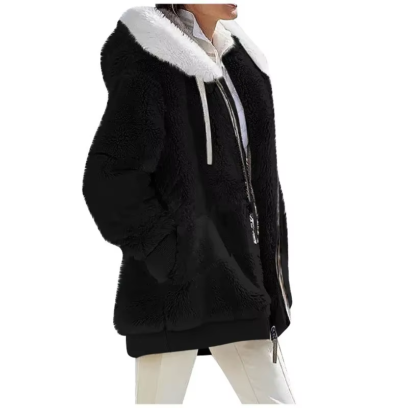 Manteau à Capuche en Cachemire pour Femme, Veste Décontractée avec Fermeture Éclair, Couleur Unie, N