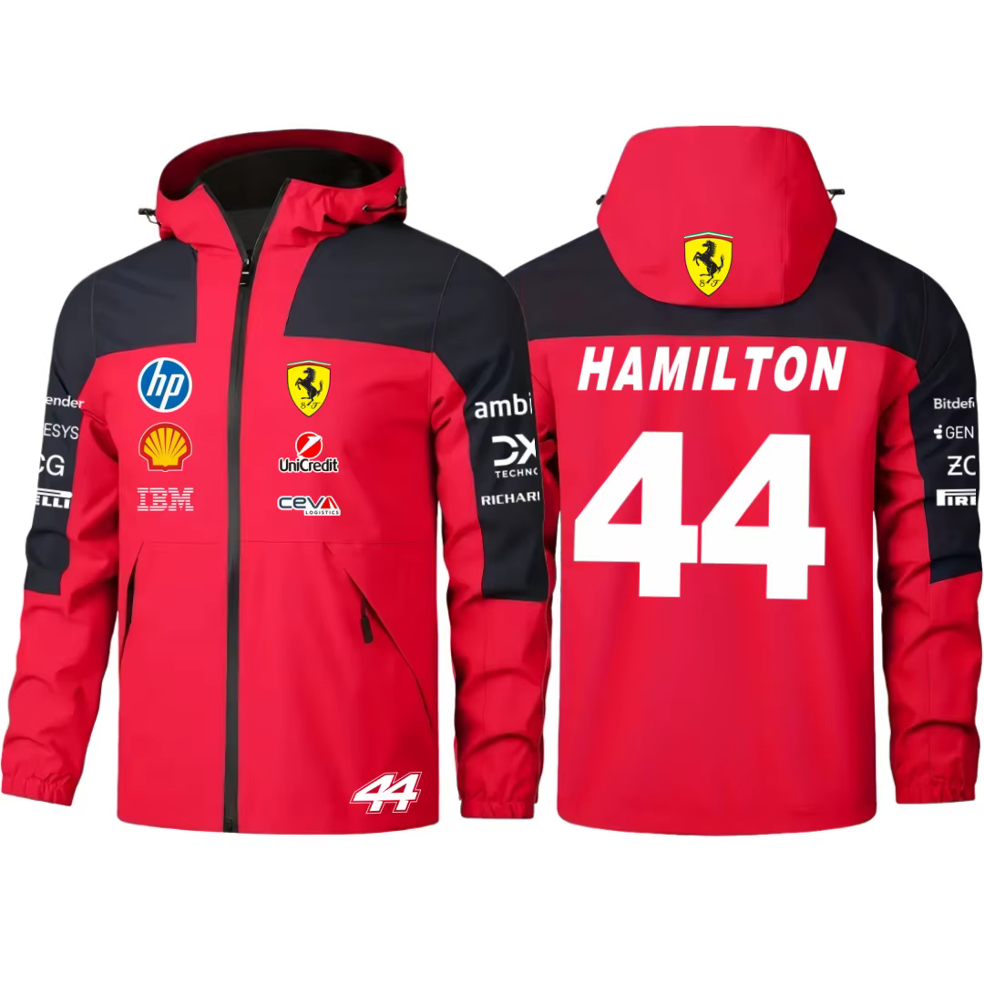 Veste de pilote de Formule 1 Ferrari 2026, numéro 16 Leclerc, numéro 44 Hamilton, même veste avec nu