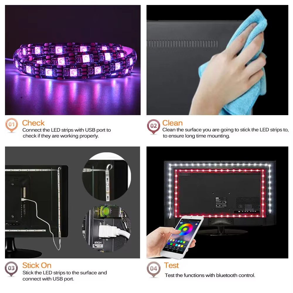 Rétro-éclairage TV Bluetooth USB RGB LED ruban lumineux 1m 2M 3M 4M 5m SMD 5050 Flexible USB DC 5V r