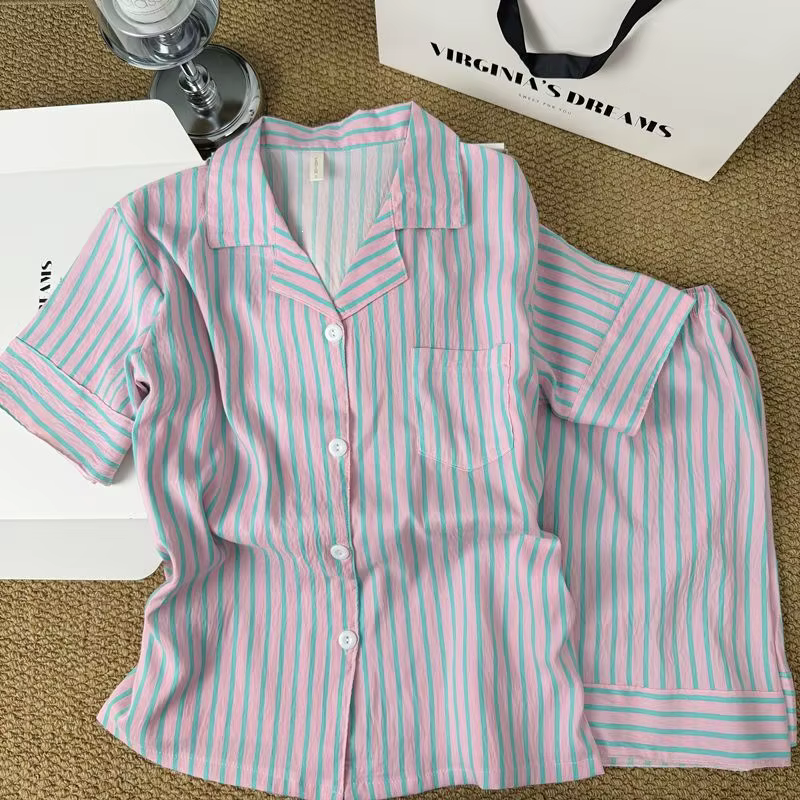 Nouveaux pyjamas rayés pour femmes, style été, ensemble de vêtements de maison confortables et respi