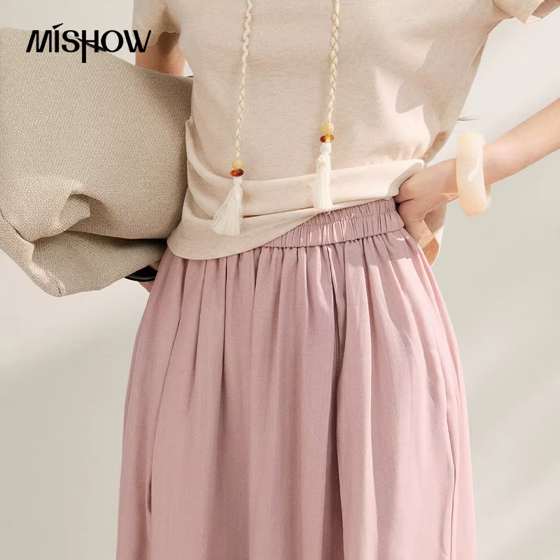 MISHOW Lyocell Nouveau pantalon décontracté pour femme, large, plissé, fluide, amincissant, longueur