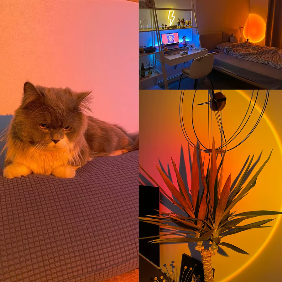 Lampe LED de coucher de soleil, projecteur USB, décoration de fête d'anniversaire, lumières d'ambian