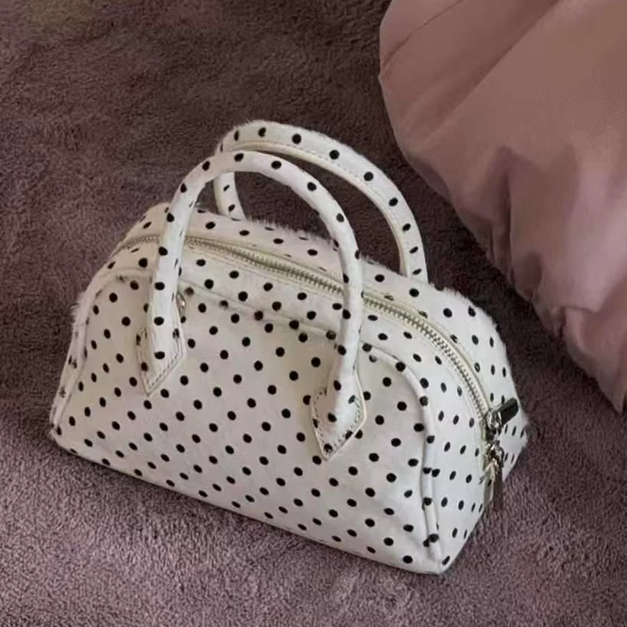 Sacs boston en cuir véritable à pois pour femmes sac à main et bourse de luxe de styliste nouveau à 