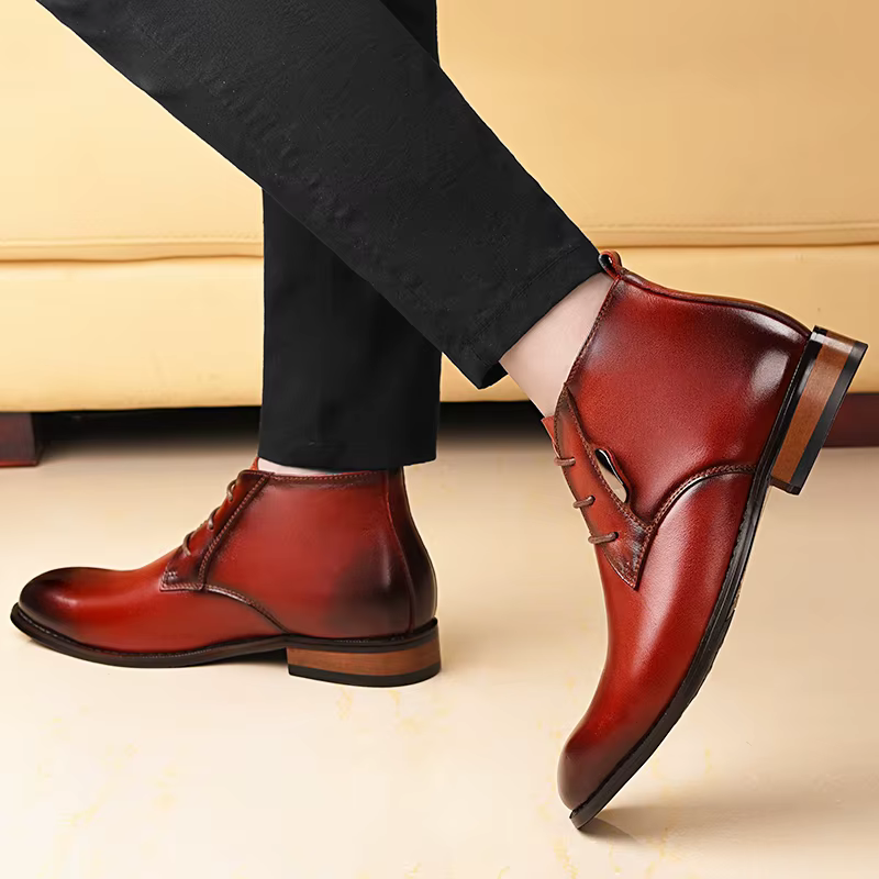 Hommes d'affaires Chelsea bottes hauteur augmenter semelle intérieure 6 cm formel en cuir de vache h